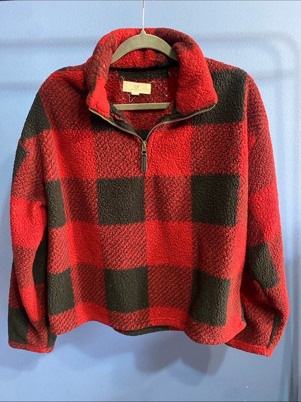 Thread & Supply Red and Black Buffalo Plaid Sherpa Half-Zip Pullover